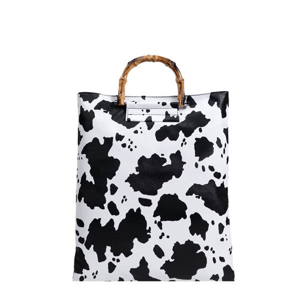 

Cow Print Large Capacity Top Handle Bag, Black and white