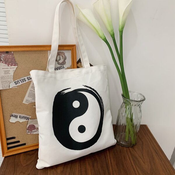 

Tai Chi Yin-Yang Pattern Shopper Bag, White