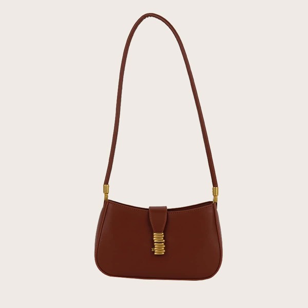 

Metal Decor Baguette Bag, Brown