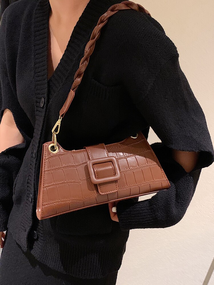 Bolso ligero con estampado de cocodrilo para adolescentes, mujeres, estudiantes universitarias, principiantes y mujeres de oficina. Ideal para el colegio, los trayectos, actividades al aire libre, viajes, salidas y negocios casuales. Perfecto para la oficina, los negocios y el trabajo. - Marrón - Añade 4