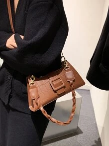 Lightweight, Crocodile Embossed Bag For Teen Girls Women College Students, Rookies & White-Collar Ers College, Commute, Outdoors, Travel, Outings, Business Casual Women Bag, Perfect For Office, Business And Work - Brown - View 7