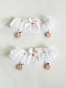 2 cái Nơ Trang trí Garter Belt - trắng - Xem 2