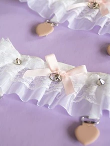 2 cái Nơ Trang trí Garter Belt - trắng - Xem 4