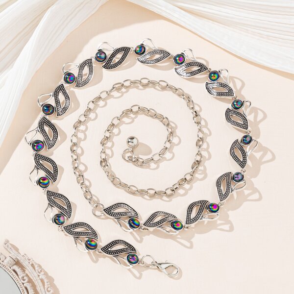 

Textured Metal Chain Belt, Silver