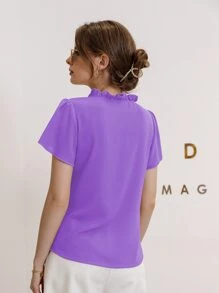 Blusa de cuello con cordón de manga farol - Morado Violeta - Ver 2