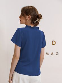 Modelyn Tie Neck Puff Sleeve Blouse - Dusty Blue - View 2