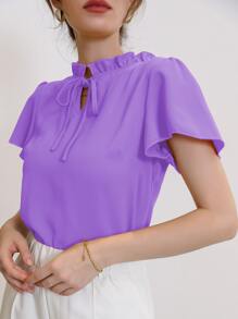 Blusa de cuello con cordón de manga farol - Morado Violeta - Ver 4
