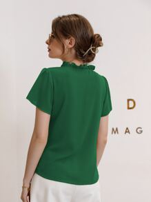 Modelyn Blusa de cuello con cordón de manga farol - Verde - Ver 2