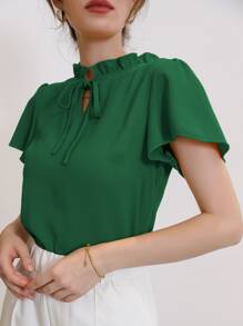 Modelyn Blusa de cuello con cordón de manga farol - Verde - Ver 4