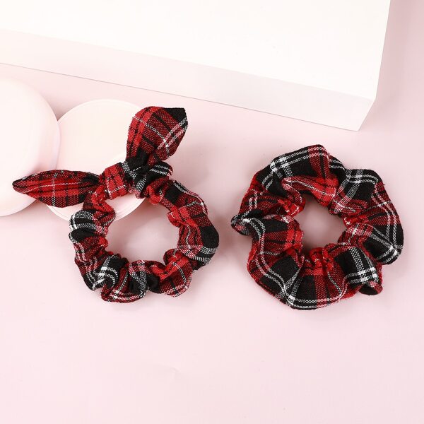 

2pcs Christmas Plaid Pattern Scrunchie, Red