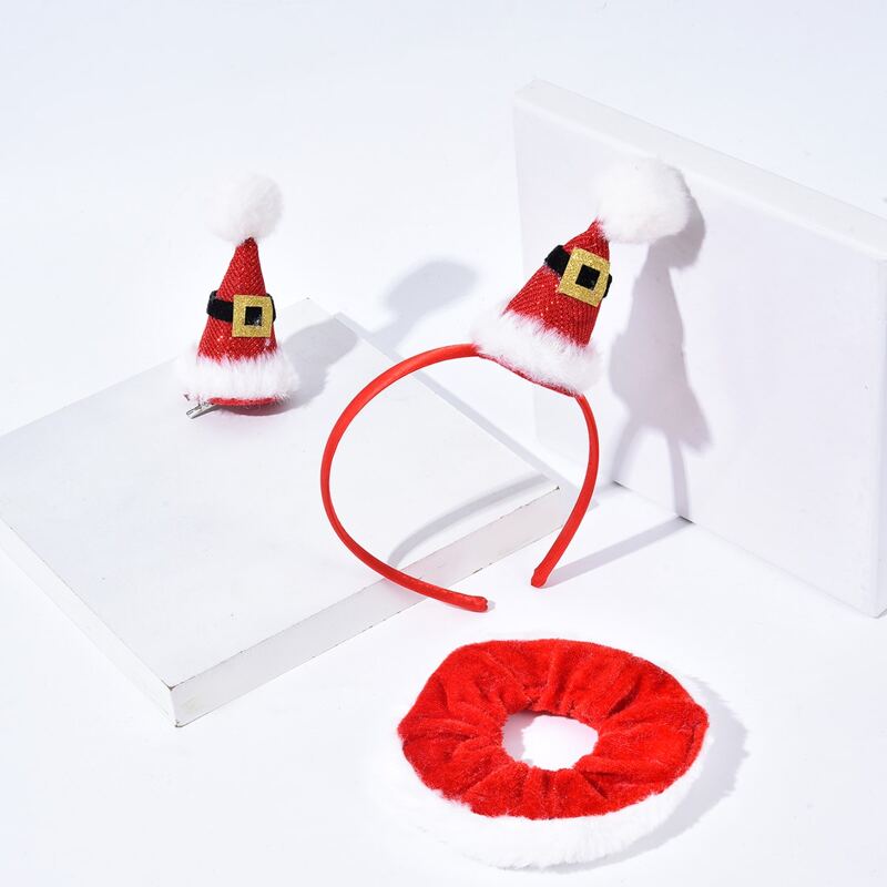 

Christmas Hat Decor Headband & Hair Clip & Hair Tie, Red