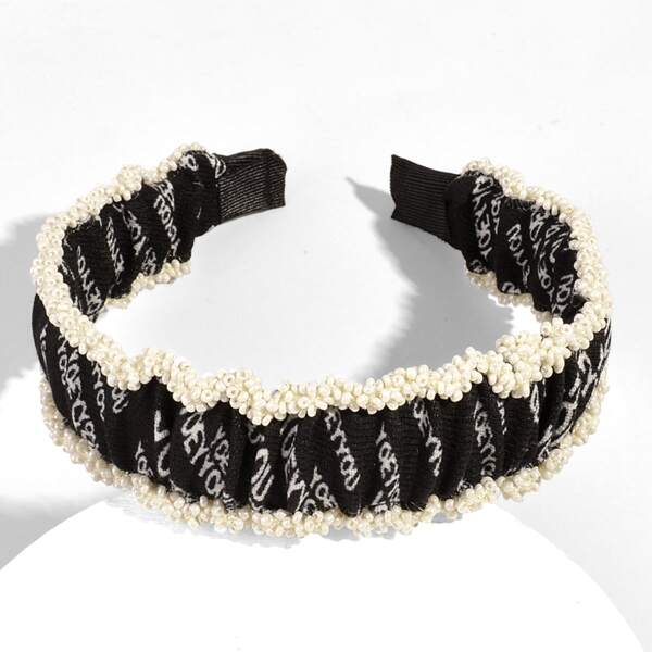 

Letter Graphic Beaded Headband, Black