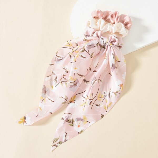 

3pcs Flower Print Scarf Hair Tie, Multicolor