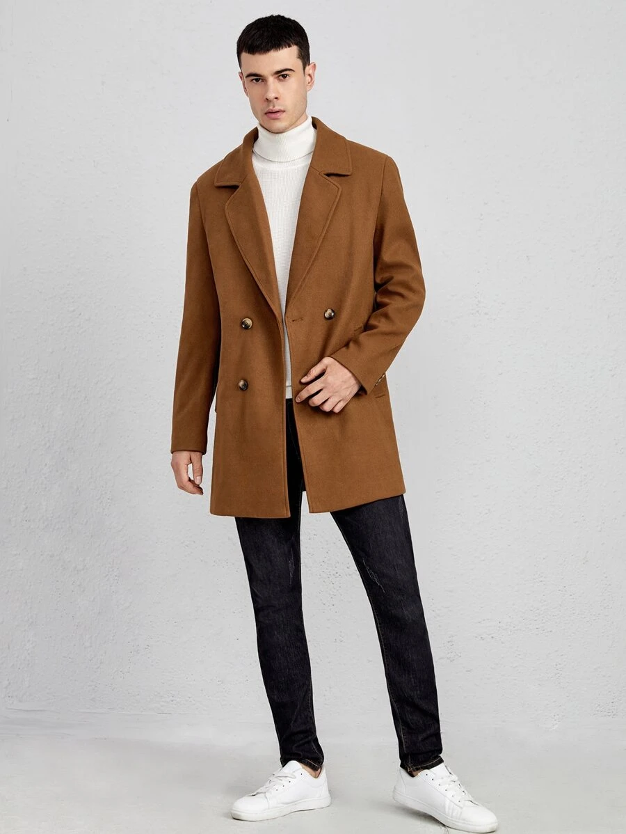Manfinity 男士雙排釦羊毛混紡外套 - 咖啡棕 - 查看 1