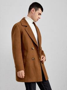 Manfinity 男士雙排釦羊毛混紡外套 - 咖啡棕 - 查看 3