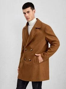 Manfinity 男士雙排釦羊毛混紡外套 - 咖啡棕 - 查看 4