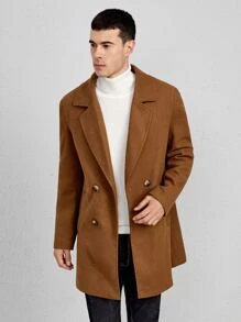 Manfinity 男士雙排釦羊毛混紡外套 - 咖啡棕 - 查看 5