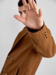 Manfinity 男士雙排釦羊毛混紡外套 - 咖啡棕 - 查看 6