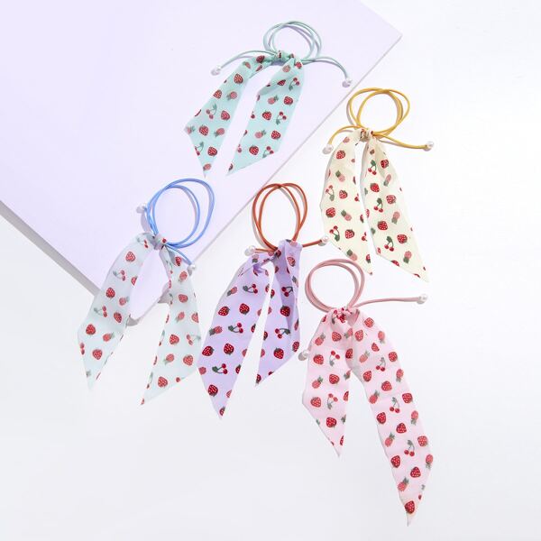 

5pcs Fruit Print Scarf Hair Tie, Multicolor