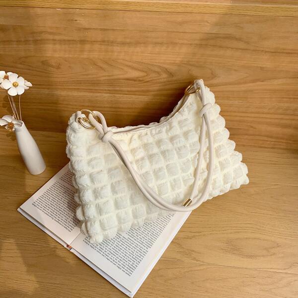 

Minimalist Textured Baguette Bag, White