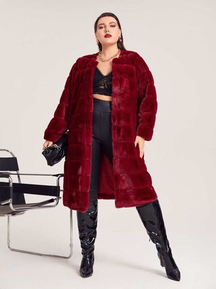 SHEIN Plus Open Front Fuzzy Longline Coat SHEIN