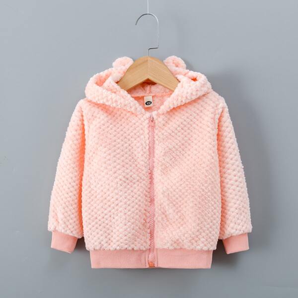 

Toddler Girls 3D Ear Design Hooded Mohair Jacket, Baby pink