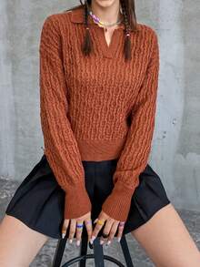 SHEIN Unity Cable Knit Drop Shoulder Sweater