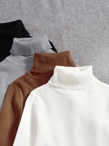 SHEIN LUNE 4 piezas Suéter de punto acanalado de cuello alto sólido para otoño/invierno