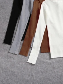 SHEIN LUNE 4 piezas Suéter de punto acanalado de cuello alto sólido para otoño/invierno