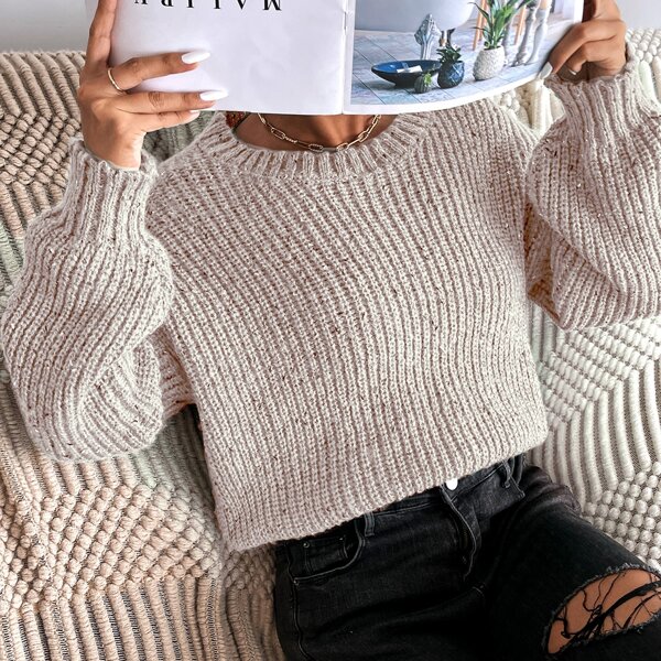

Ribbed Knit Drop Shoulder Sweater, Apricot