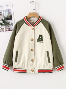 Niñas Cazadora de universidad con bordado de letra de manga raglán de color combinado