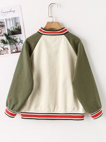 Niñas Cazadora de universidad con bordado de letra de manga raglán de color combinado