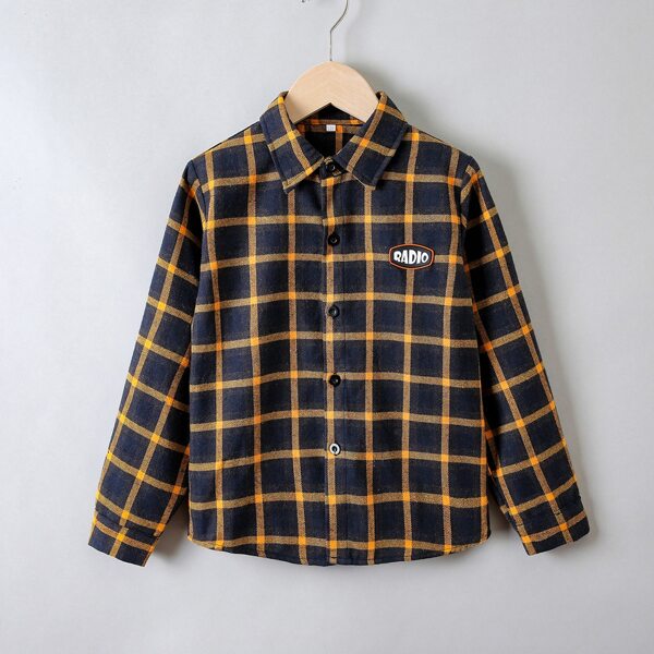 

Boys Plaid Patched Detail Shirt, Multicolor