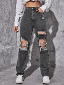 Jeans tipo boyfriend rotos - Gris Oscuro - Ver 3