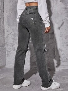 Jeans tipo boyfriend rotos - Gris Oscuro - Ver 2