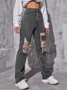 Jeans tipo boyfriend rotos - Gris Oscuro - Ver 5
