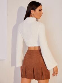 SHEIN MOD 小高領鐘形袖法蘭絨短款套頭衫 - 白色 - 查看 2