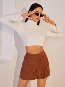 SHEIN MOD 小高領鐘形袖法蘭絨短款套頭衫 - 白色 - 查看 6