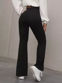 SHEIN EZwear Summer Outfits High Waist Patched Detail Flare Leg Pants - Black - View 3