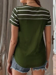 SHEIN LUNE Striped Pocket Front Tee