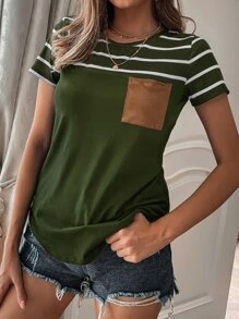 SHEIN LUNE Striped Pocket Front Tee