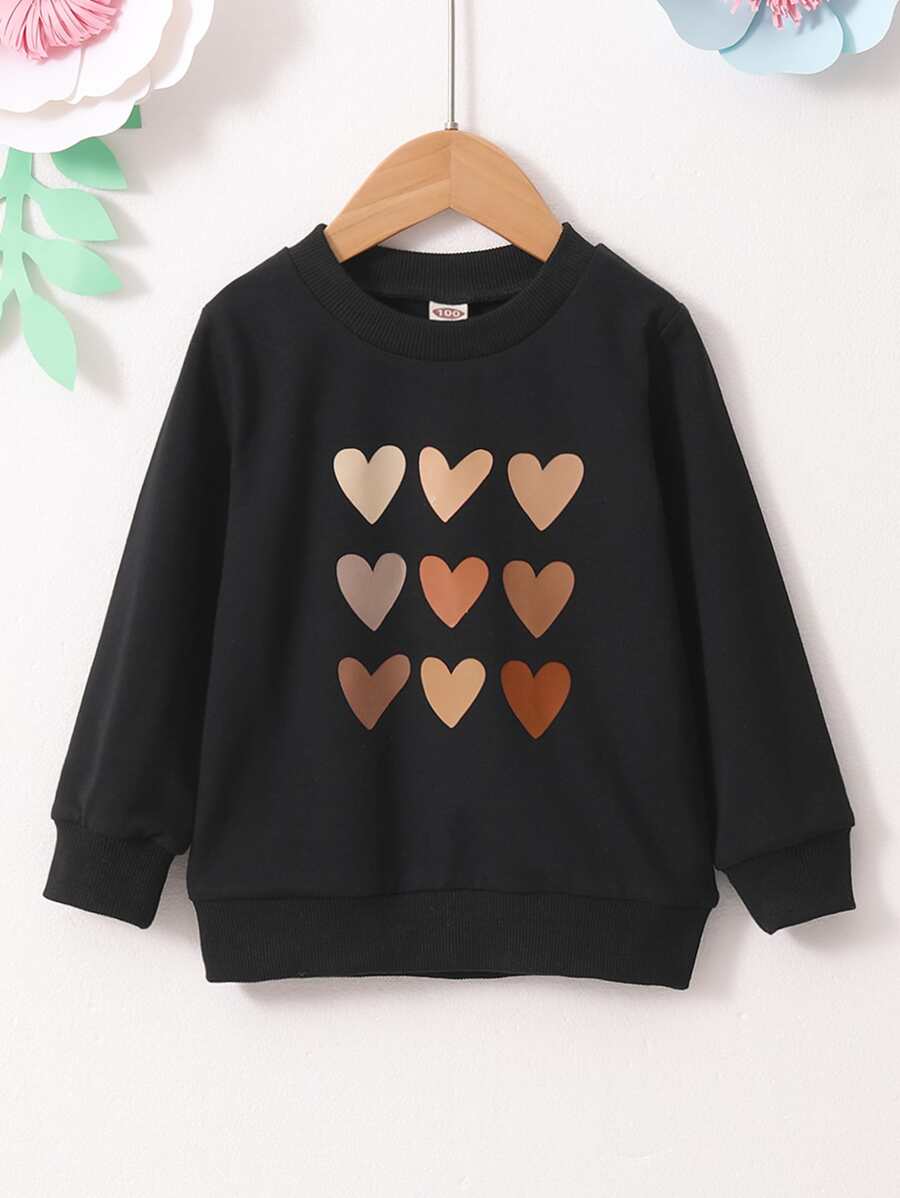 Toddler Girls Heart Print Sweatshirt - Black - View 1