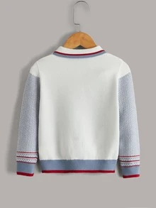 SHEIN 小男童條紋圖案撞色Polo領套頭毛衣 - 彩色 - 查看 2