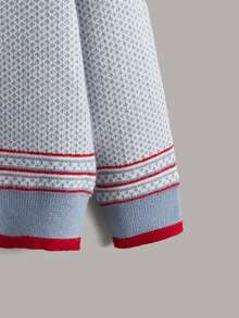 SHEIN 小男童條紋圖案撞色Polo領套頭毛衣 - 彩色 - 查看 3