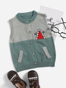 Bebé niño Cárdigan de dos tonos con patrón de dibujos animados sin manga - Multicolor - Ver 1