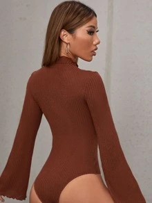 SHEIN Lettuce Trim Flounce Sleeve Bodysuit