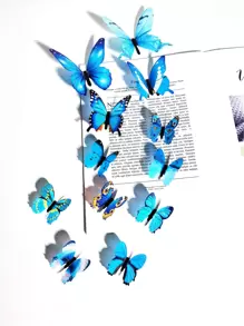 12pcs 3D Butterfly Sticker, Glow In The Dark Butterfly Wall Art, For Home Decor, Stickers, Wall Decal, Vinyl Decal For Home Decorations, Spring Decoration Items Refresh Your Home, Rama Decoration Stickers Gifts Birthday Graduation - Blue - View 1