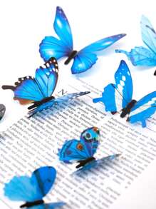 12pcs 3D Butterfly Sticker, Glow In The Dark Butterfly Wall Art, For Home Decor, Stickers, Wall Decal, Vinyl Decal For Home Decorations, Spring Decoration Items Refresh Your Home, Rama Decoration Stickers Gifts Birthday Graduation - Blue - View 2