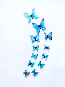 12pcs 3D Butterfly Sticker, Glow In The Dark Butterfly Wall Art, For Home Decor, Stickers, Wall Decal, Vinyl Decal For Home Decorations, Spring Decoration Items Refresh Your Home, Rama Decoration Stickers Gifts Birthday Graduation - Blue - View 4