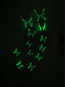 12pcs 3D Butterfly Sticker, Glow In The Dark Butterfly Wall Art, For Home Decor, Stickers, Wall Decal, Vinyl Decal For Home Decorations, Spring Decoration Items Refresh Your Home, Rama Decoration Stickers Gifts Birthday Graduation - Blue - View 5